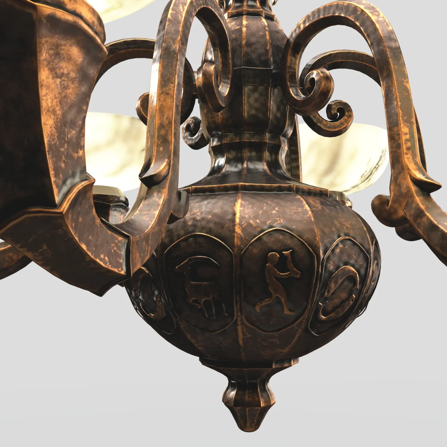 Arts and Crafts Antique 6 Light Copper Chandelier PBR 3D Model_05